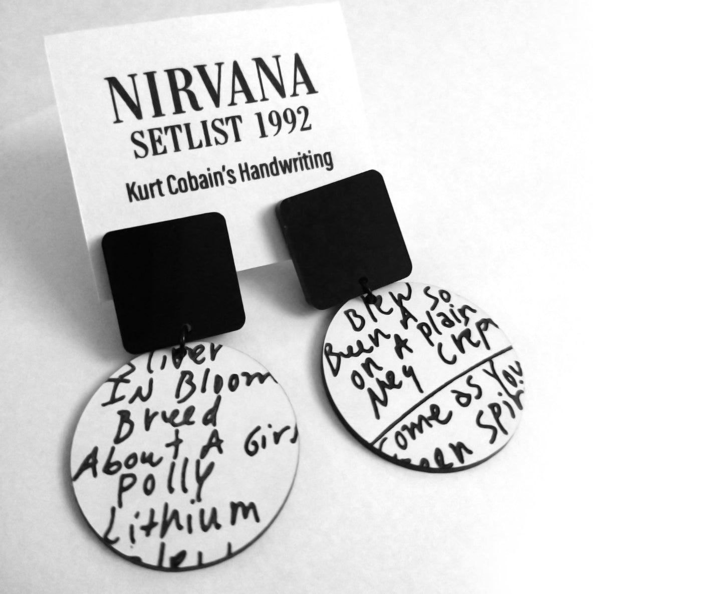 Kurt Cobain Handwriting - Nirvana Setlist Earrings ♻️ Recycled