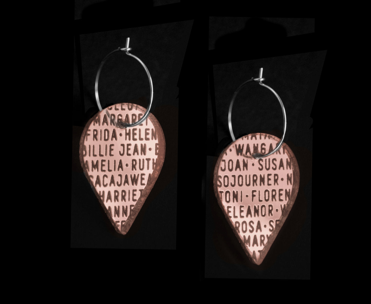 'Women of History' Earrings (Names) Petal Hoop - Rose Mirror