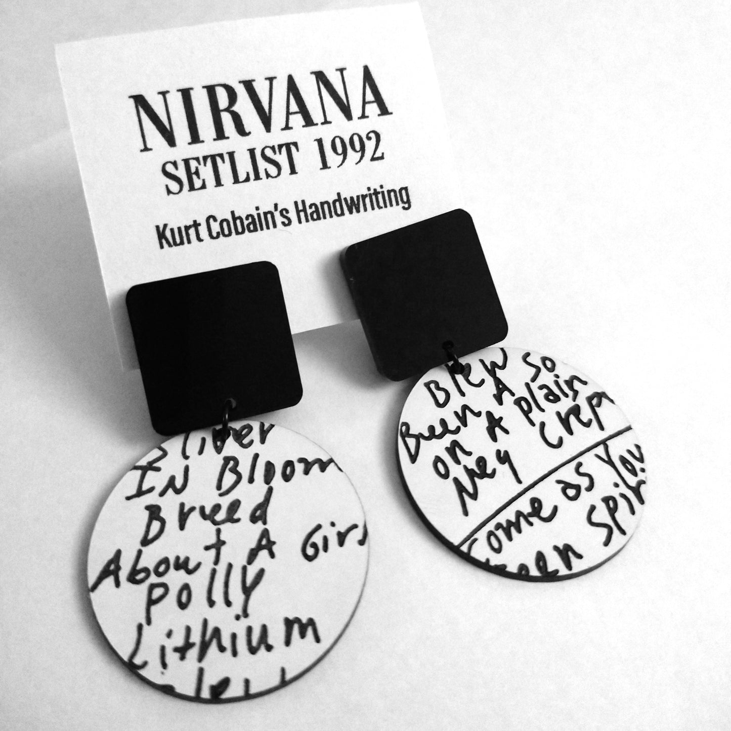 Kurt Cobain Handwriting - Nirvana Setlist Earrings ♻️ Recycled