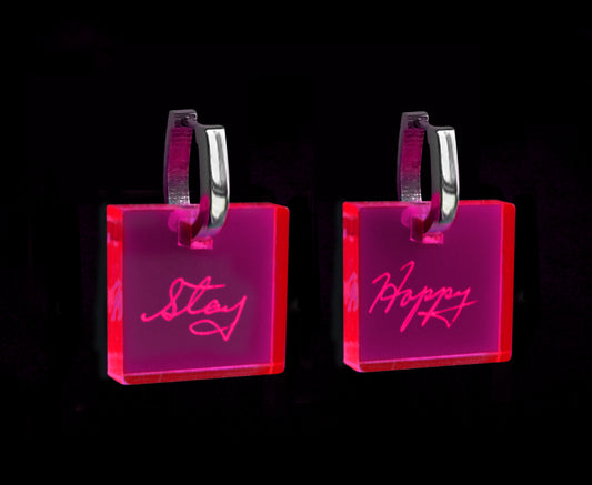 Billie Holiday Handwriting Earrings - 'Stay Happy'