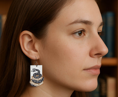 “Don’t Tread on My Books” Earrings – Engraved Wood