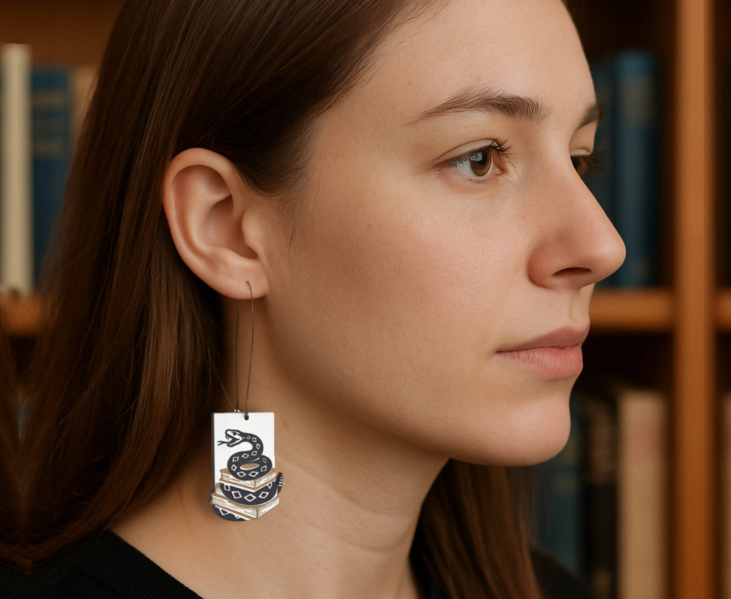 “Don’t Tread on My Books” Earrings – Engraved Wood