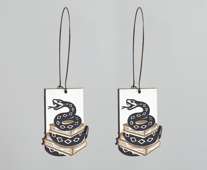 “Don’t Tread on My Books” Earrings – Engraved Wood