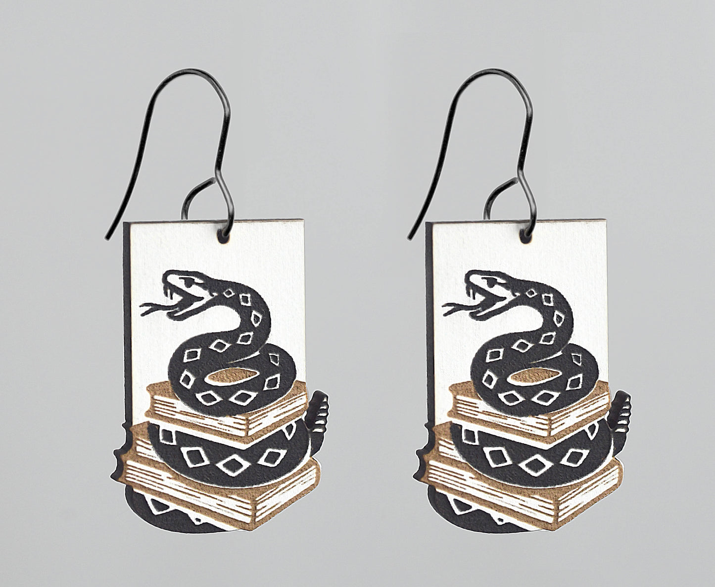 “Don’t Tread on My Books” Earrings – Engraved Wood