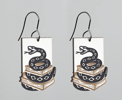 “Don’t Tread on My Books” Earrings – Engraved Wood