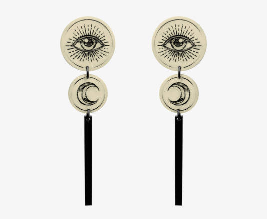 Eye & Moon Scrimshaw Earrings
