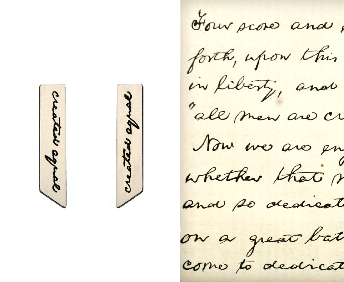 'Created Equal' Earrings - Lincoln's Handwriting - Gettysburg Address