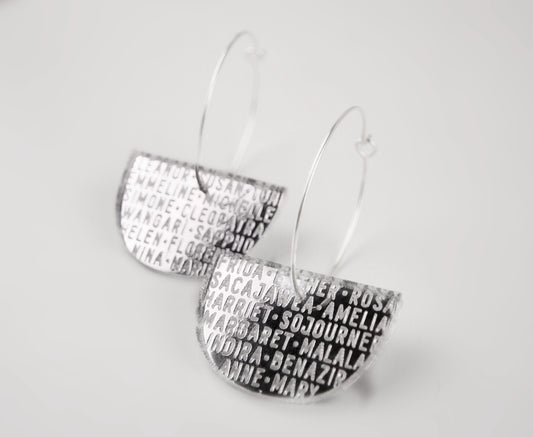 Silver Mirror 'Women of History' Hoop Earrings