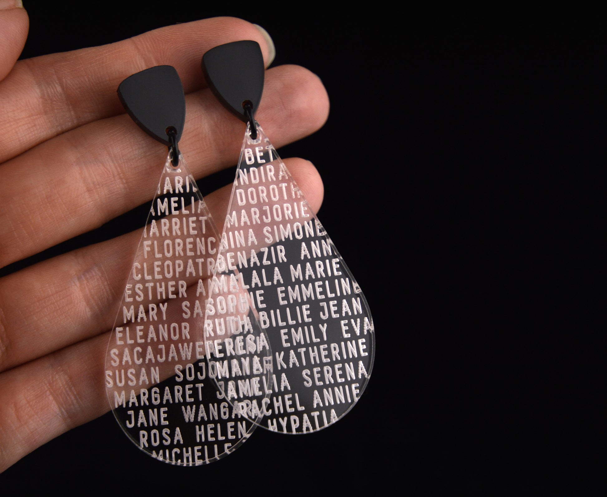 Clear 'Women of History' Drop Earrings